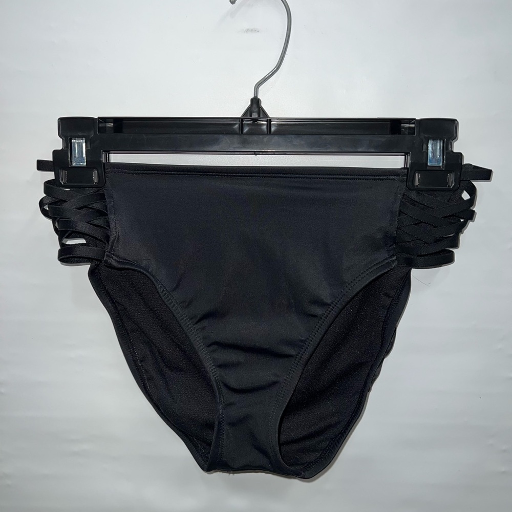 Beach Betty Strappy Swimsuit Bikini Bottom Sz Small Black Slimming Control